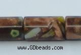 CLG552 16 inches 10*15mm faceted cylinder goldstone & lampwork beads