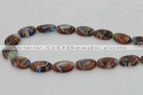 CLG554 16 inches 12*18mm oval goldstone & lampwork glass beads