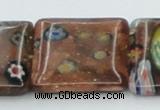 CLG557 16 inches 20*20mm square goldstone & lampwork glass beads