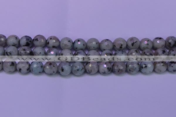 CLJ425 15.5 inches 14mm faceted round sesame jasper beads