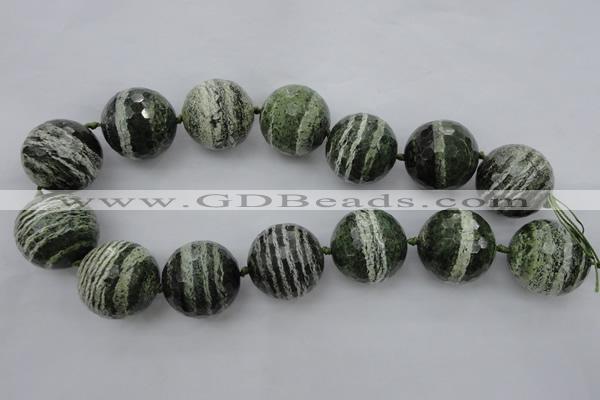 CLS11 15.5 inches 30mm faceted round large green silver line jasper beads