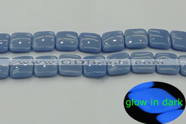 CLU156 15.5 inches 20*20mm square blue luminous stone beads