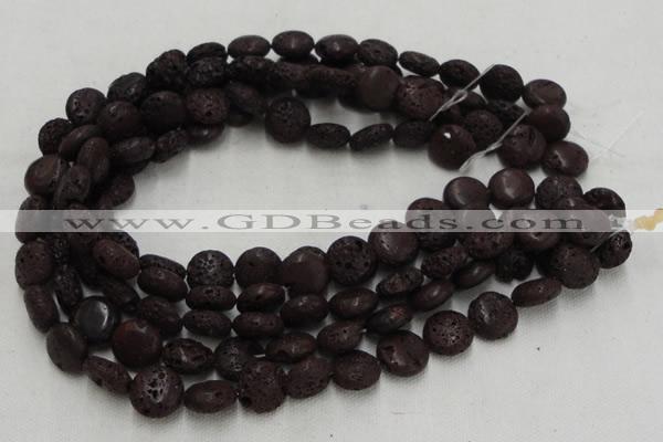 CLV208 15.5 inches 16mm flat round coffee natural lava beads wholesale