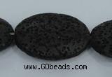 CLV49 15 inches 20*28mm oval black natural lava beads wholesale