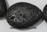 CLV515 15.5 inches 30*40mm flat teardrop black lava beads wholesale