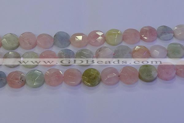 CMG255 15.5 inches 14mm faceted coin morganite beads