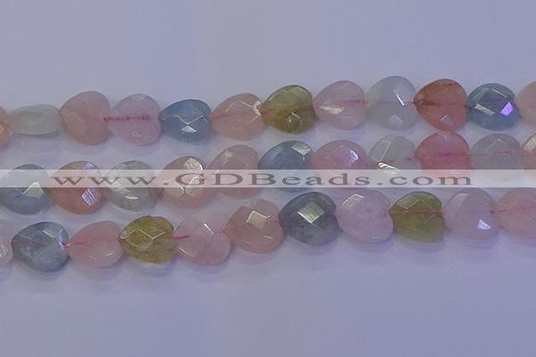 CMG285 15.5 inches 14*14mm faceted heart morganite beads