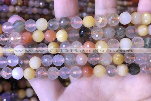 CMQ437 15.5 inches 8mm faceted round mixed rutilated quartz beads