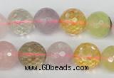 CMQ55 15.5 inches 14mm faceted round multicolor quartz beads