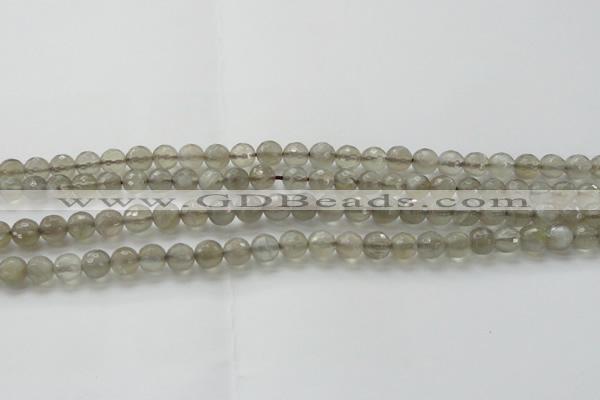 CMS1060 15.5 inches 6mm faceted round grey moonstone beads wholesale