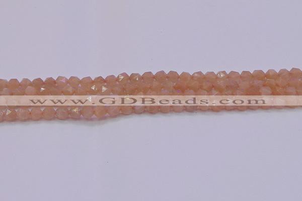 CMS1131 15.5 inches 6mm faceted nuggets peach moonstone beads