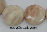 CMS116 15.5 inches 25mm faceted coin moonstone gemstone beads