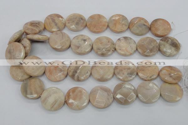 CMS116 15.5 inches 25mm faceted coin moonstone gemstone beads