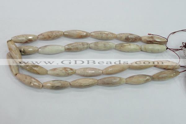 CMS95 15.5 inches 10*30mm faceted rice moonstone gemstone beads