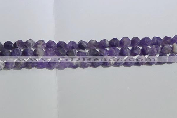 CNA1077 15.5 inches 8mm faceted nuggets matte dogtooth amethyst beads