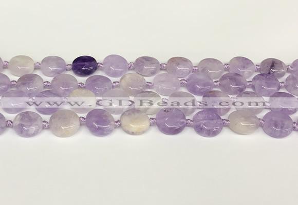 CNA1125 15.5 inches 14mm flat round natural lavender amethyst beads