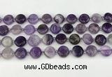 CNA1186 15.5 inches 12mm flat round amethyst beads wholesale