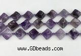 CNA1188 15.5 inches 15*15mm twisted diamond amethyst beads