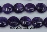 CNA269 15.5 inches 14mm flat round natural amethyst beads wholesale