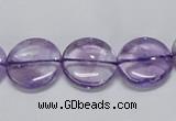 CNA822 15.5 inches 14mm flat round natural light amethyst beads