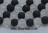 CNC111 15.5 inches 6mm round matte white crystal & black agate beads