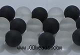 CNC112 15.5 inches 8mm round matte white crystal & black agate beads