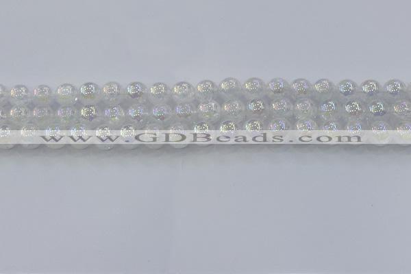 CNC562 15.5 inches 8mm round plated crackle white crystal beads