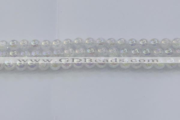 CNC563 15.5 inches 10mm round plated crackle white crystal beads