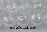 CNC565 15.5 inches 14mm round plated crackle white crystal beads