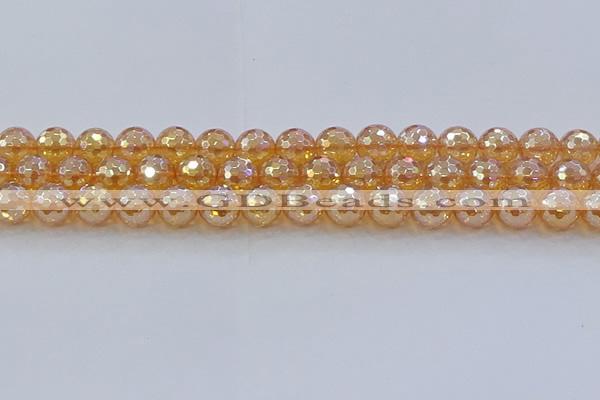 CNC617 15.5 inches 12mm faceted round plated natural white crystal beads