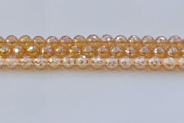 CNC618 15.5 inches 14mm faceted round plated natural white crystal beads