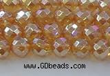 CNC620 15.5 inches 6mm faceted round plated natural white crystal beads