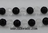 CNC86 15.5 inches 8mm carved round matte white crystal & black agate beads