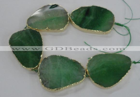 CNG1624 8 inches 35*50mm - 45*55mm freeform agate beads with brass setting