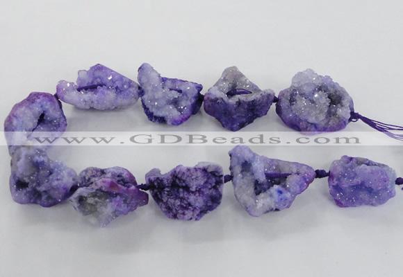 CNG1648 15.5 inches 22*30mm - 25*45mm nuggets plated druzy agate beads