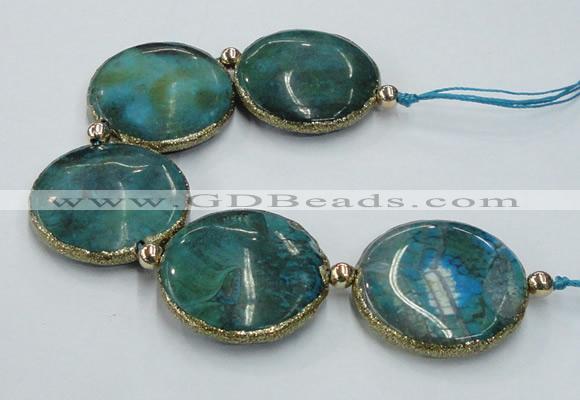 CNG2195 7.5 inches 35mm flat round agate beads with brass setting