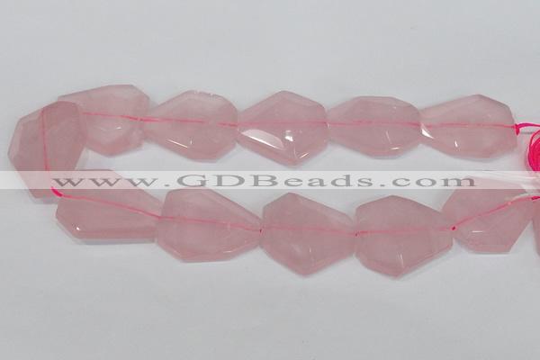 CNG301 15.5 inches 25*35mm faceted nuggets rose quartz beads