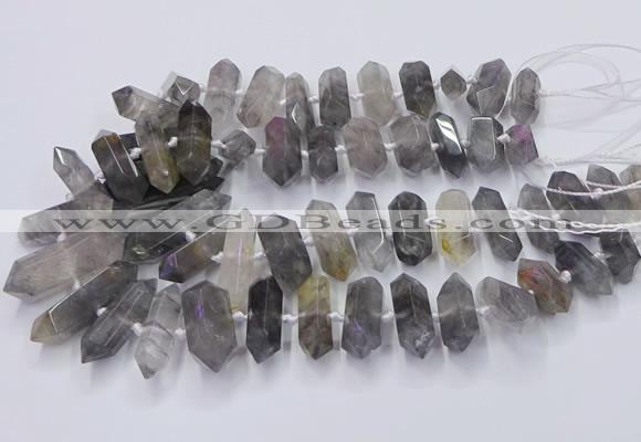 CNG3206 15.5 inches 10*25mm - 12*45mm faceted nuggets cloudy quartz beads