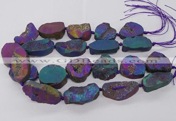 CNG3286 25*30mm - 28*45mm freeform plated druzy agate beads