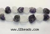 CNG3571 18*20mm - 25*30mm nuggets rough white crystal & amethyst beads