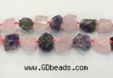 CNG3574 18*20mm - 25*30mm nuggets rough amethyst & rose quartz beads