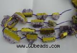 CNG5209 15.5 inches 15*20mm - 12*40mm freeform plated druzy amethyst beads