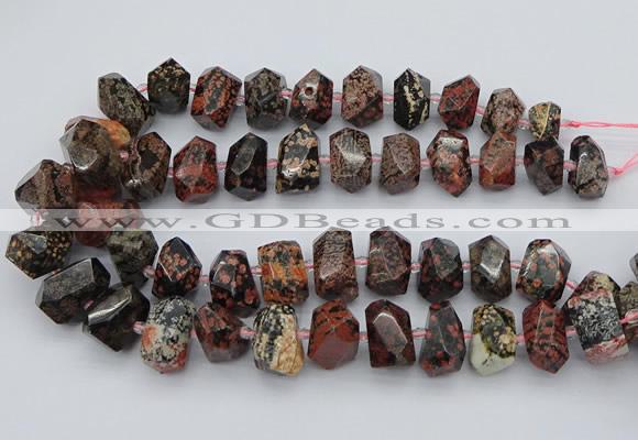 CNG5415 12*16mm - 15*20mm faceted nuggets red snowflake obsidian beads