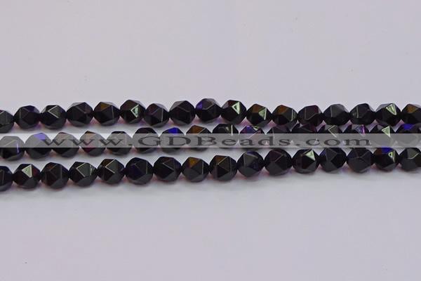 CNG5503 15.5 inches 10mm faceted nuggets black agate beads