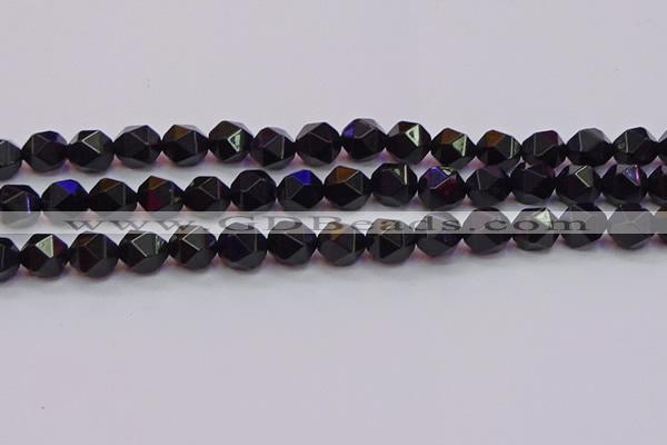 CNG5504 15.5 inches 12mm faceted nuggets black agate beads