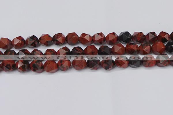 CNG6041 15.5 inches 12mm faceted nuggets mahogany obsidian beads