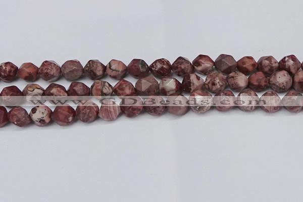 CNG6051 15.5 inches 12mm faceted nuggets red artistic jasper beads