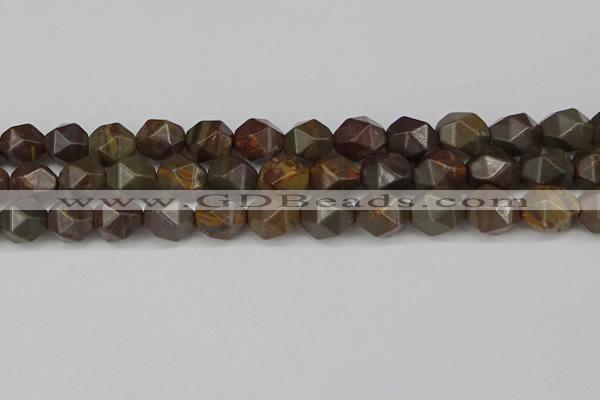 CNG6053 15.5 inches 12mm faceted nuggets coffee jasper beads