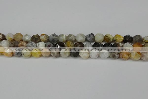 CNG6082 15.5 inches 8mm faceted nuggets silver needle agate beads