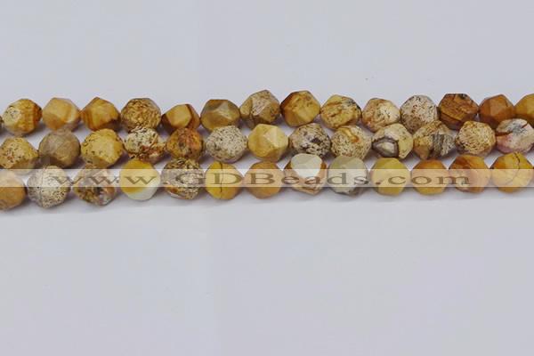 CNG6126 15.5 inches 8mm faceted nuggets picture jasper beads